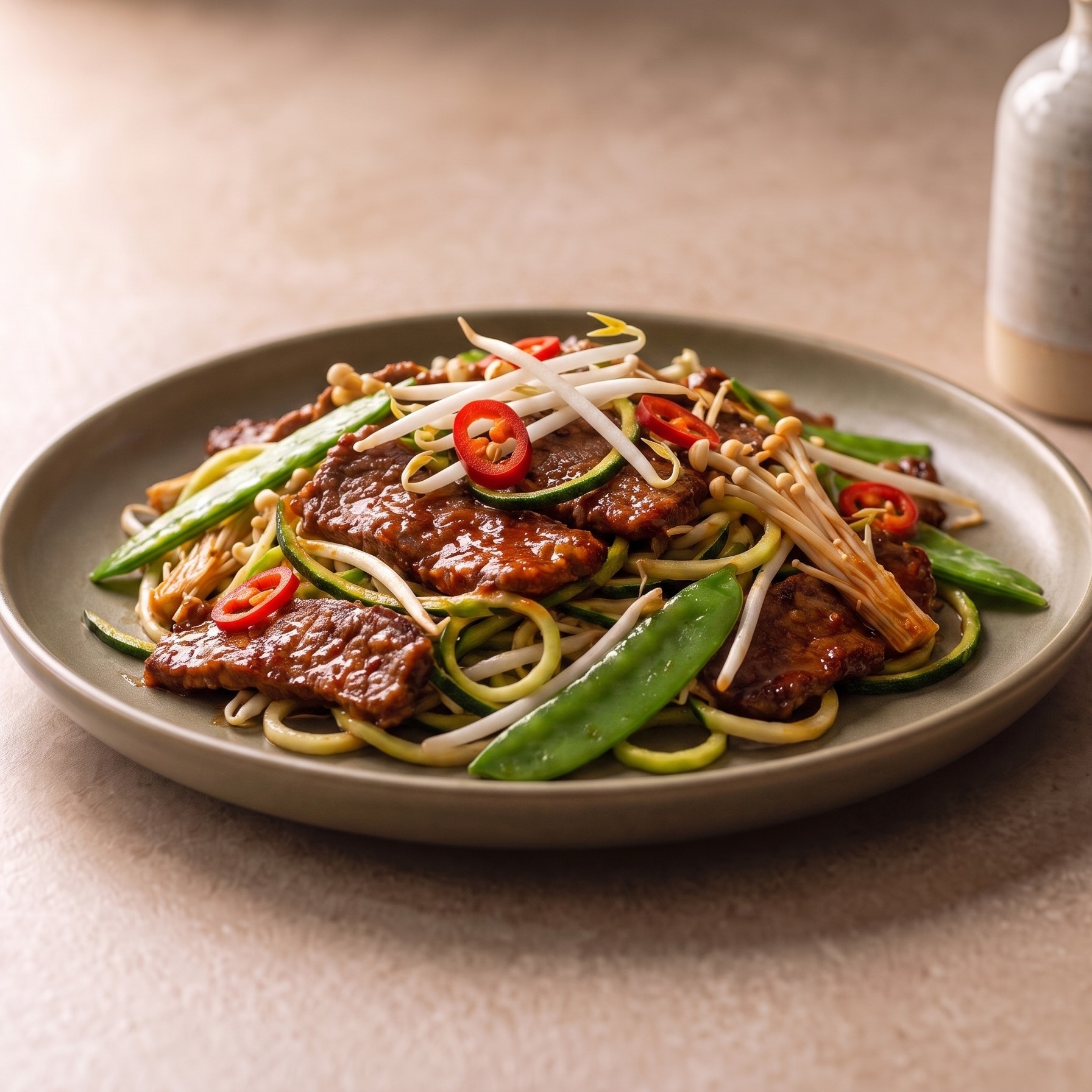 Korean bulgogi beef with zucchini noodles